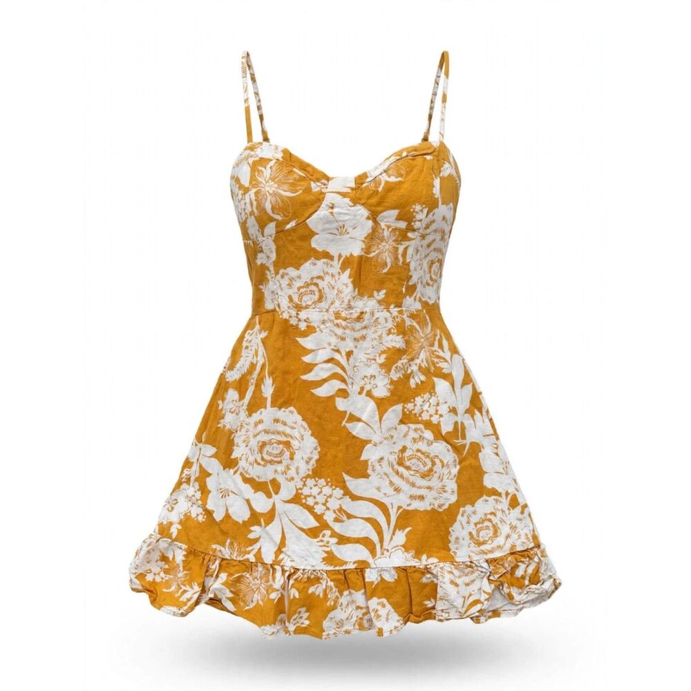 Wild Fable Mustard & White Floral Spaghetti-Strap Mini Dress  M